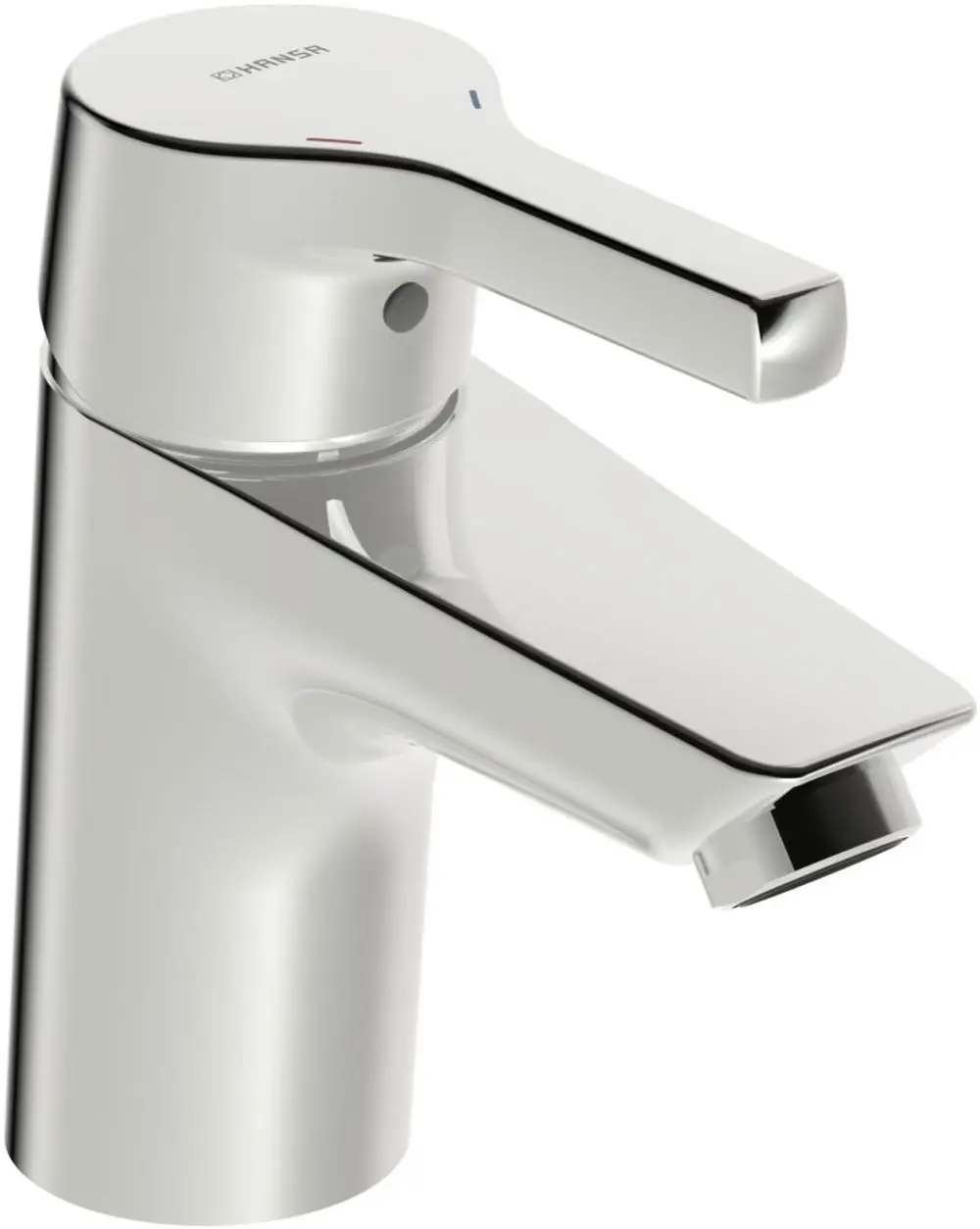 Einhebelmischer aus Chrom mit einem modernen Design, hergestellt von HANSA, mit einem Hebel zur Steuerung von Wasserfluss und Temperatur.